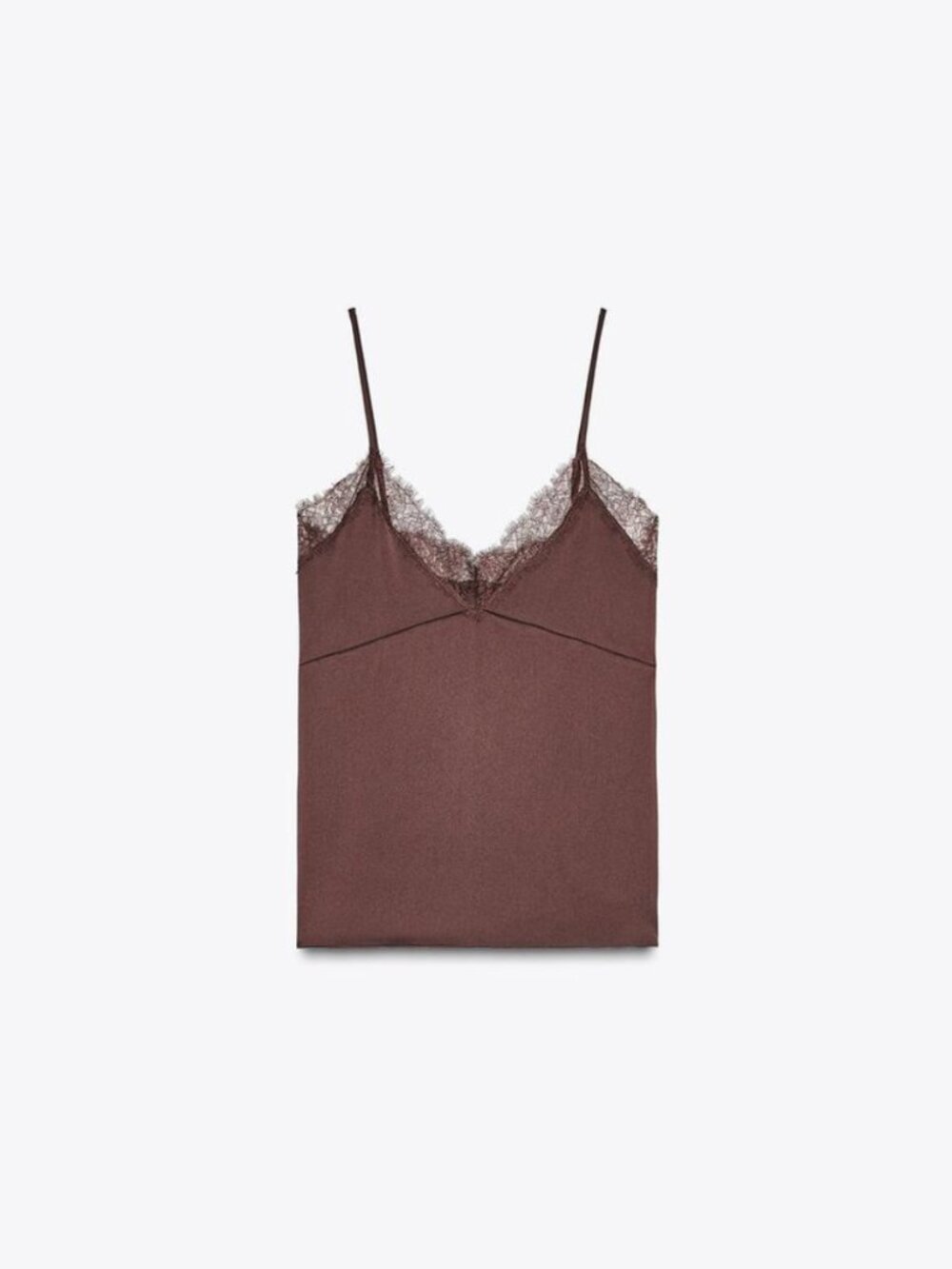 Satin Camisole with Lace Trim — Zara Chocolate Brown NWT XS - Picture 5 of 10